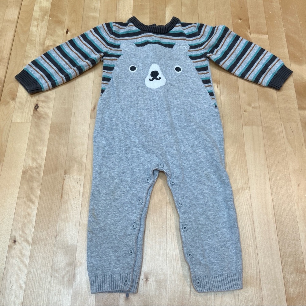 Gymboree Gray Bear Knit Long Sleeve Romper size 18-24M